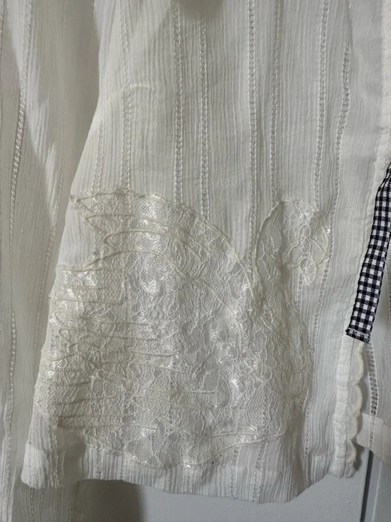 Kimchi Blue White Lace-Trim Sheer Blouse with Gingham Ties - Picture 3 of 6